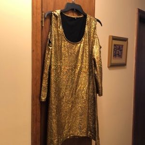 Gold Cold Shoulder High Low Tunic
